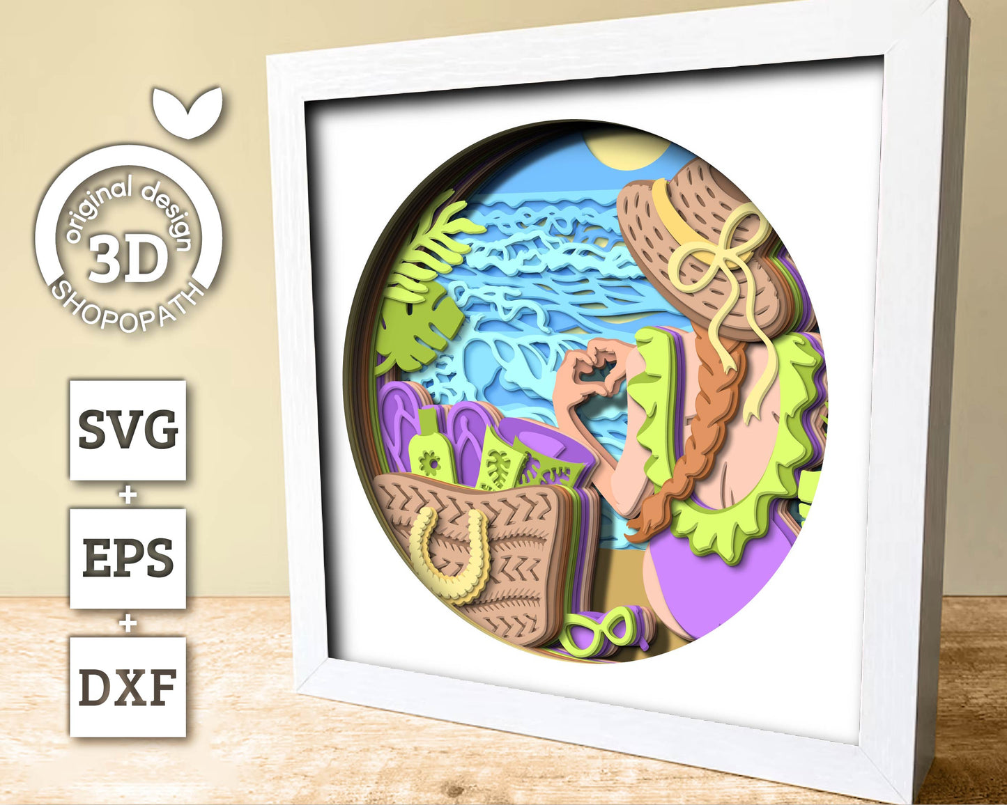 3D SVG Woman Sitting On Beach Shadow Box, Sea 3D svg , Beach 3D Svg, Summer 3d Svg, Woman 3d svg, Beach Day 3d SVG, Cricut Silhouette