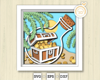 3D SVG Treasure Chest In Bottle Shadow Box, Treasure Chest 3D Svg, Beach 3d Svg, Sea 3D svg, Summer 3d Svg Treasure 3d svg Cricut Silhouette