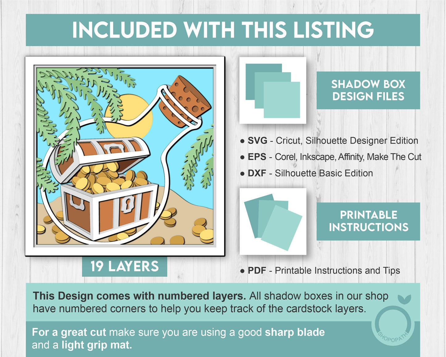 3D SVG Treasure Chest In Bottle Shadow Box, Treasure Chest 3D Svg, Beach 3d Svg, Sea 3D svg, Summer 3d Svg Treasure 3d svg Cricut Silhouette