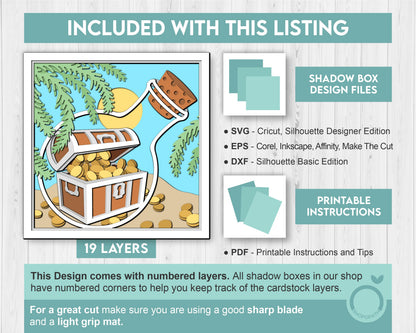 3D SVG Treasure Chest In Bottle Shadow Box, Treasure Chest 3D Svg, Beach 3d Svg, Sea 3D svg, Summer 3d Svg Treasure 3d svg Cricut Silhouette