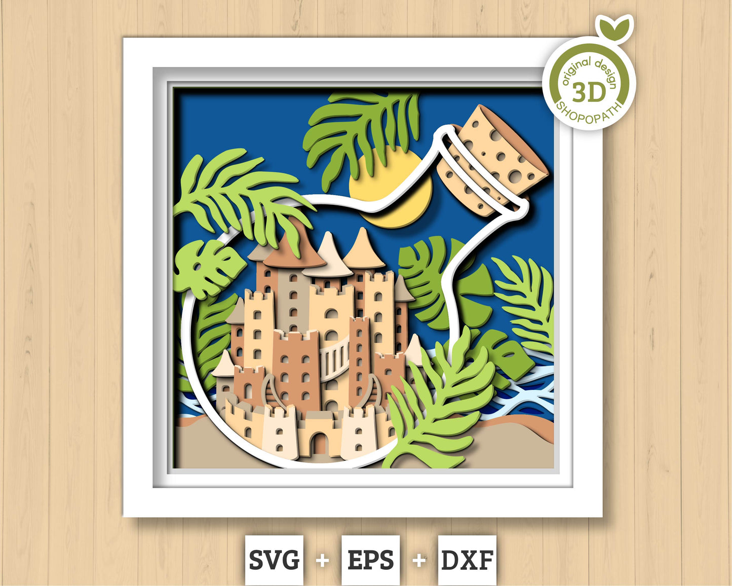 3D SVG Sand Castle In Bottle Shadow Box, Sand Castle 3D Svg, Beach 3d Svg, Sea 3D svg , Summer 3d Svg, Palm Tree 3d svg, Cricut Silhouette