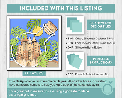 3D SVG Sand Castle In Bottle Shadow Box, Sand Castle 3D Svg, Beach 3d Svg, Sea 3D svg , Summer 3d Svg, Palm Tree 3d svg, Cricut Silhouette