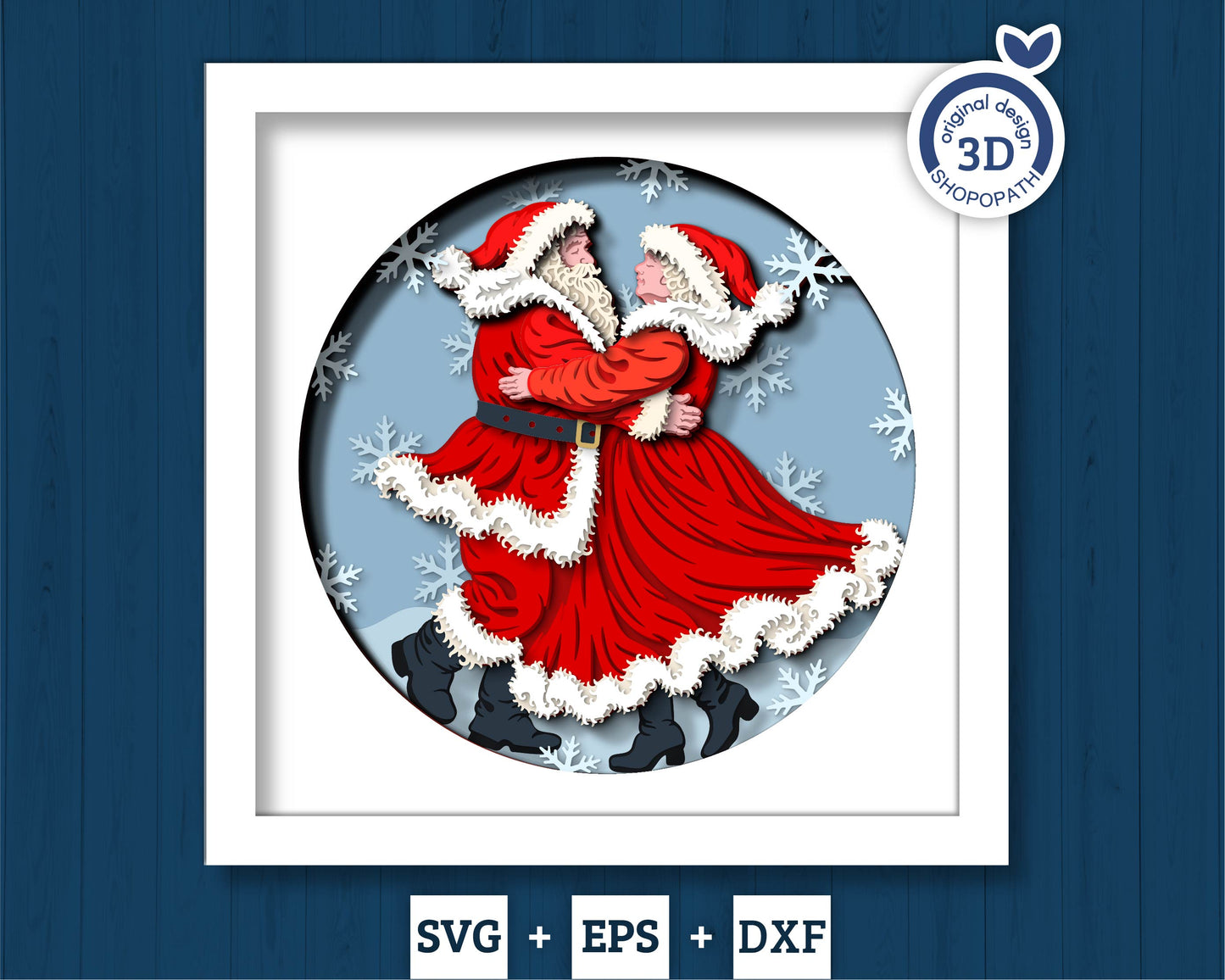 Mr. & Mrs. Claus Dancing in Snow - 3D Shadow Box Layered SVG DXF EPS (Cutting Files)