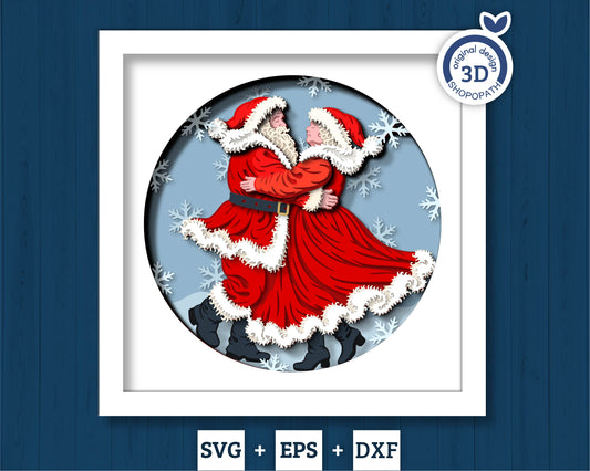 Mr. & Mrs. Claus Dancing in Snow - 3D Shadow Box Layered SVG DXF EPS (Cutting Files)