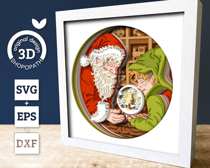 Elf with Santa Claus - 3D Shadow Box Layered SVG DXF EPS (Cutting Files)