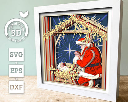Santa with Baby Jesus Shadow Box - 3D Shadow Box Layered SVG DXF EPS (Cutting Files)