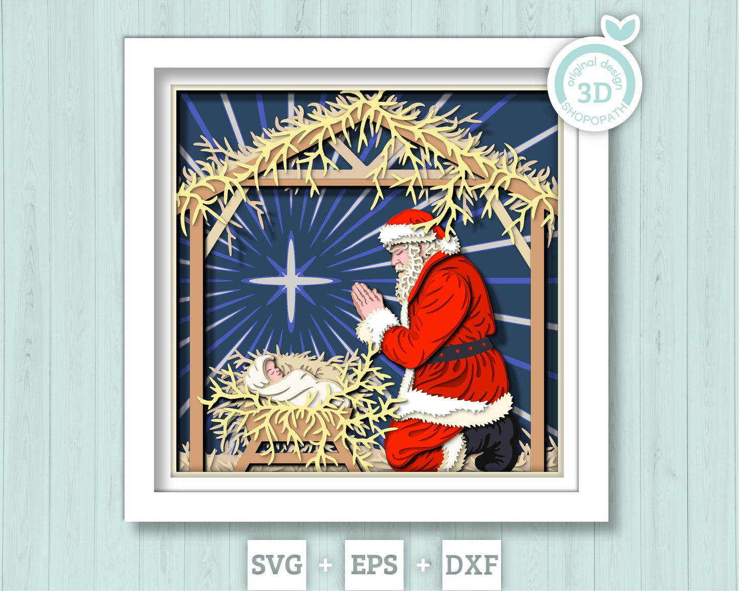 Santa with Baby Jesus Shadow Box - 3D Shadow Box Layered SVG DXF EPS (Cutting Files)