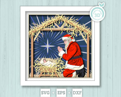 Santa with Baby Jesus Shadow Box - 3D Shadow Box Layered SVG DXF EPS (Cutting Files)