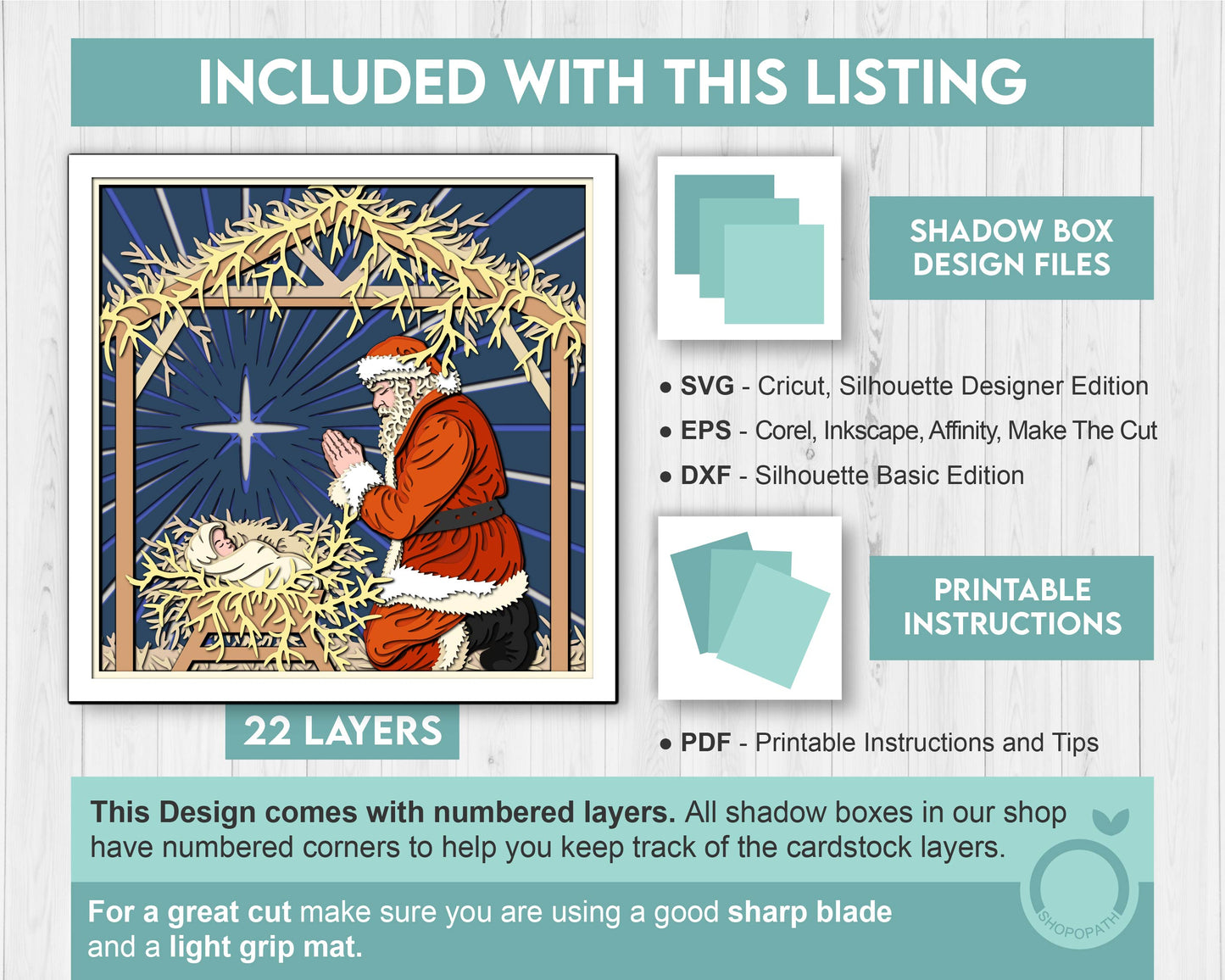 Santa with Baby Jesus Shadow Box - 3D Shadow Box Layered SVG DXF EPS (Cutting Files)