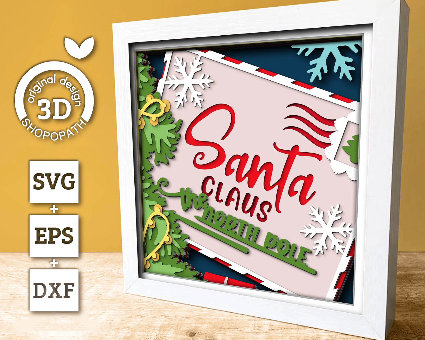 3D SVG Christmas Shadow Box, Layered Winter Svg, Santa Claus Shadow Box, Santa Christmas Letter 3D Svg, North Pole 3d Svg, Cricut Silhouette