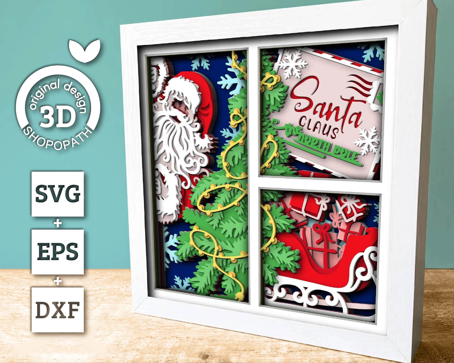 3D SVG Christmas Shadow Box, Layered Winter Svg, Santa Claus Shadow Box, Christmas Socks 3D Svg, Christmas Door 3d Svg, Cricut Silhouette