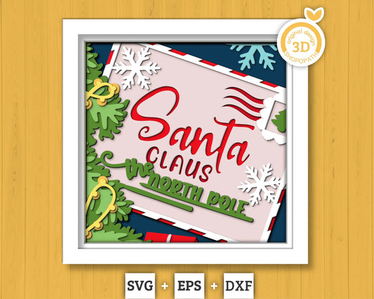 3D SVG Christmas Shadow Box, Layered Winter Svg, Santa Claus Shadow Box, Santa Christmas Letter 3D Svg, North Pole 3d Svg, Cricut Silhouette