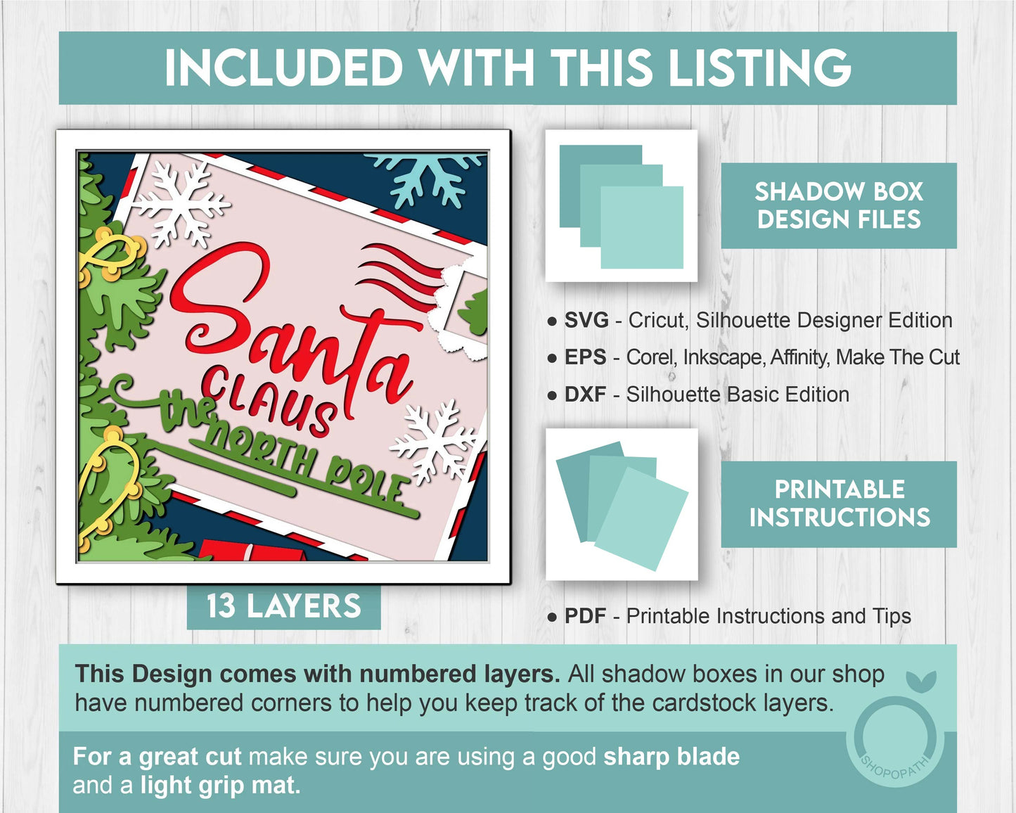 3D SVG Christmas Shadow Box, Layered Winter Svg, Santa Claus Shadow Box, Santa Christmas Letter 3D Svg, North Pole 3d Svg, Cricut Silhouette