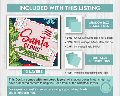 3D SVG Christmas Shadow Box, Layered Winter Svg, Santa Claus Shadow Box, Santa Christmas Letter 3D Svg, North Pole 3d Svg, Cricut Silhouette