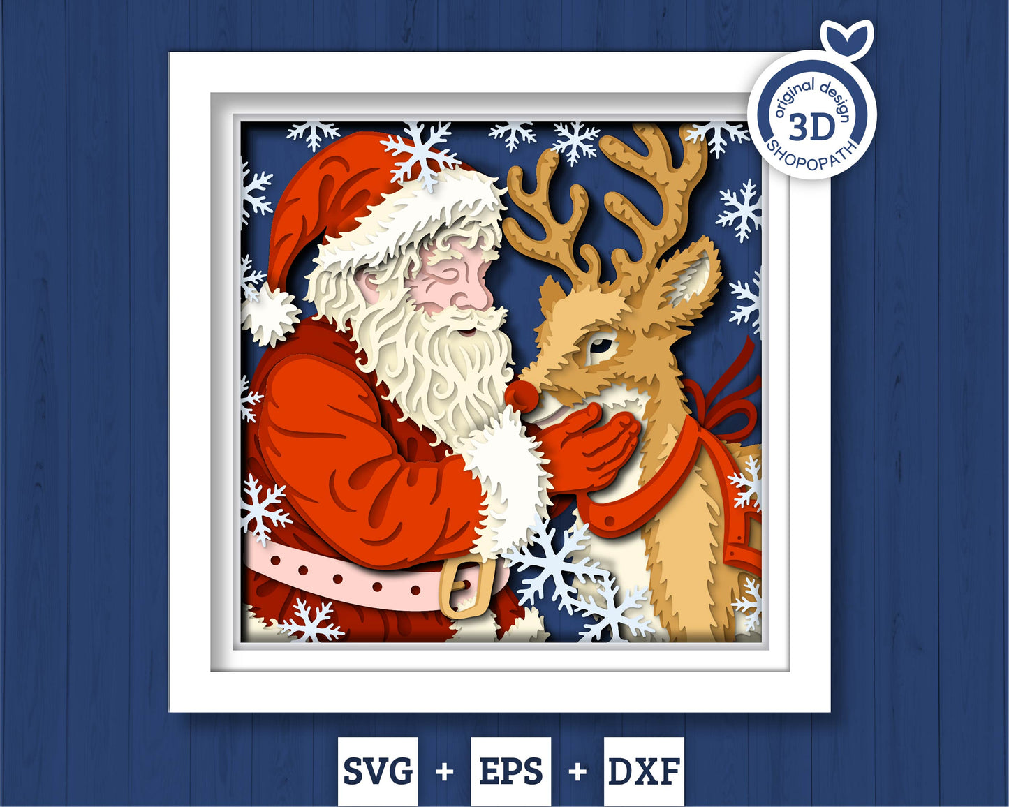 Santa Claus with Reindeer - 3D Shadow Box Layered SVG DXF EPS (Cutting Files)