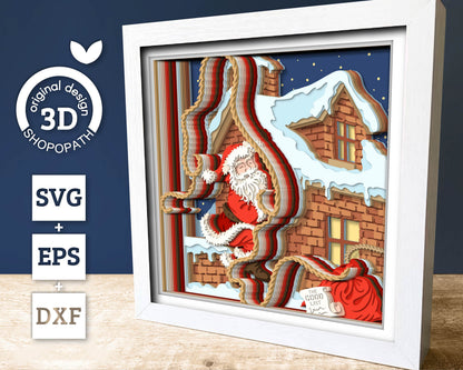 Santa Claus Climbing on Roof - 3D Shadow Box Layered SVG DXF EPS (Cutting Files)