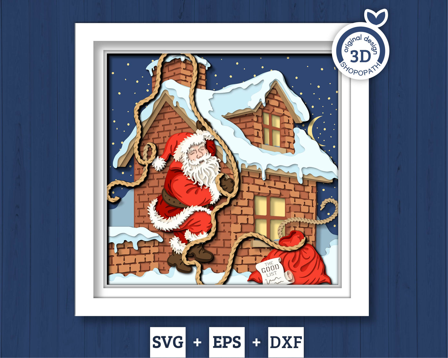 Santa Claus Climbing on Roof - 3D Shadow Box Layered SVG DXF EPS (Cutting Files)