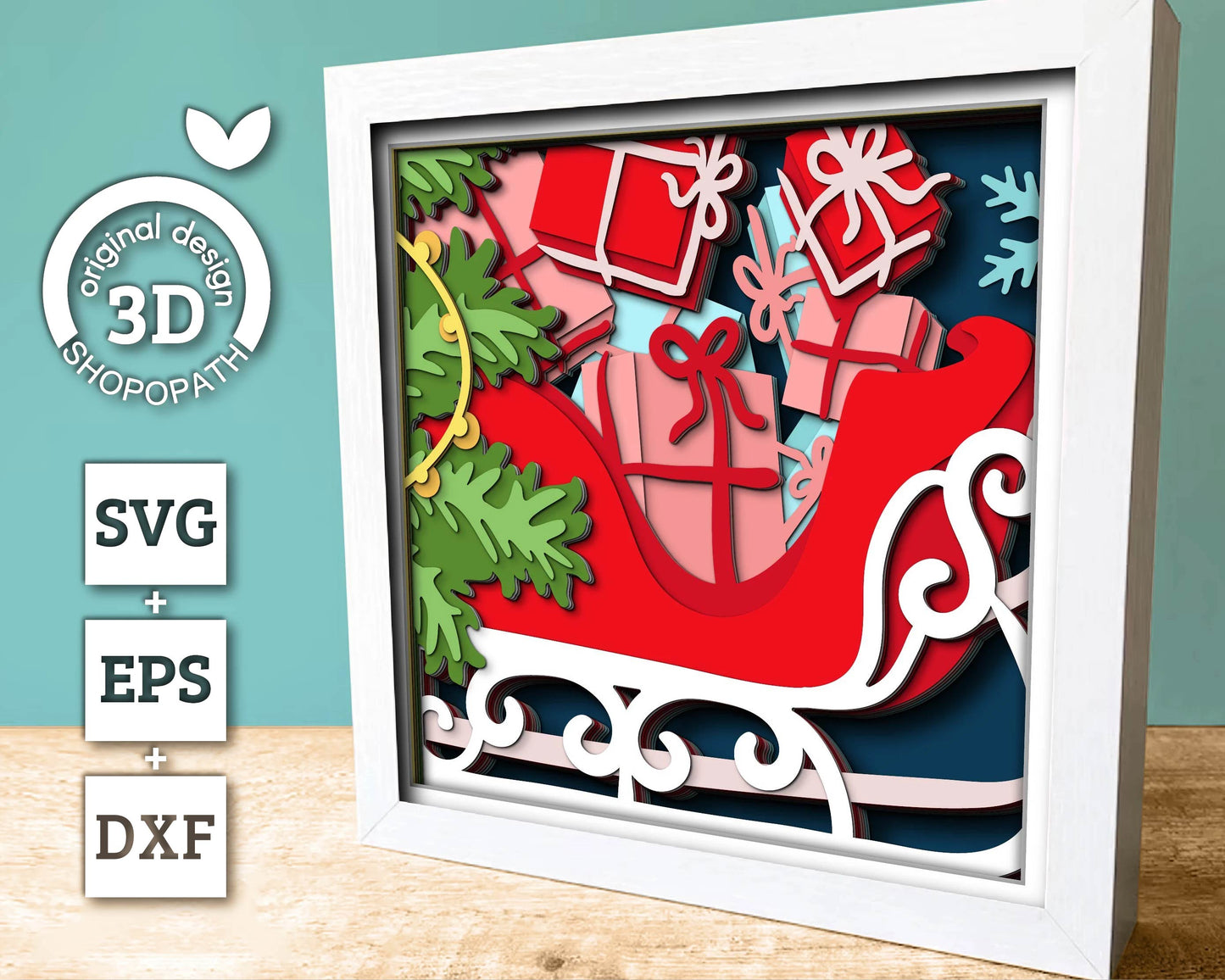 3D SVG Christmas Shadow Box, Layered Winter Svg, Santa Claus Shadow Box, Santa's Sleigh 3D Svg, Christmas Gifts 3d Svg, Cricut Silhouette