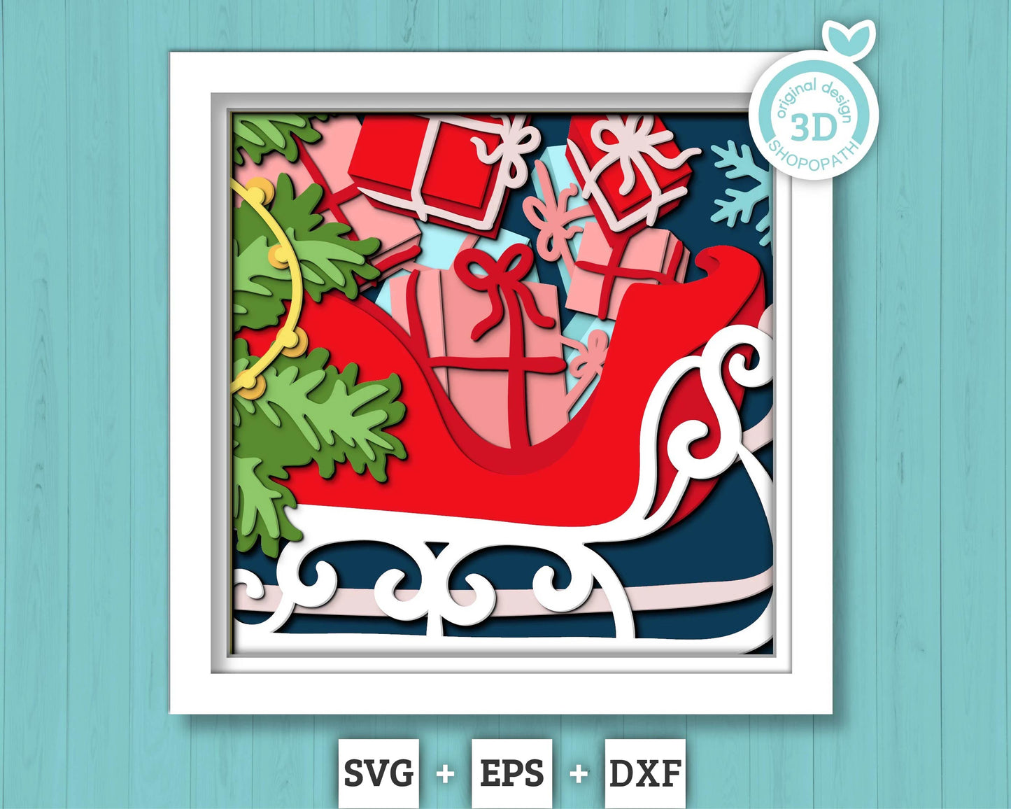 3D SVG Christmas Shadow Box, Layered Winter Svg, Santa Claus Shadow Box, Santa's Sleigh 3D Svg, Christmas Gifts 3d Svg, Cricut Silhouette