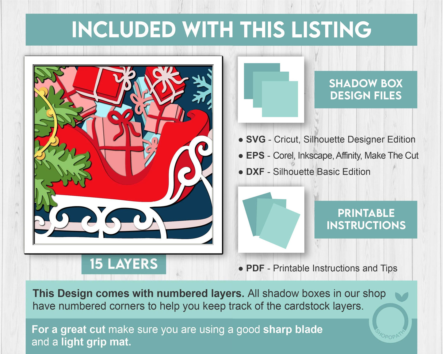 3D SVG Christmas Shadow Box, Layered Winter Svg, Santa Claus Shadow Box, Santa's Sleigh 3D Svg, Christmas Gifts 3d Svg, Cricut Silhouette