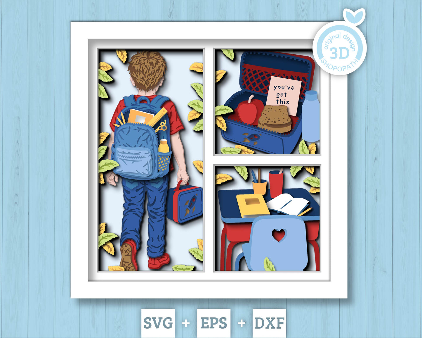 School Boy with Lunch Box - 3D Shadow Box Layered SVG DXF EPS (Cutting Files)