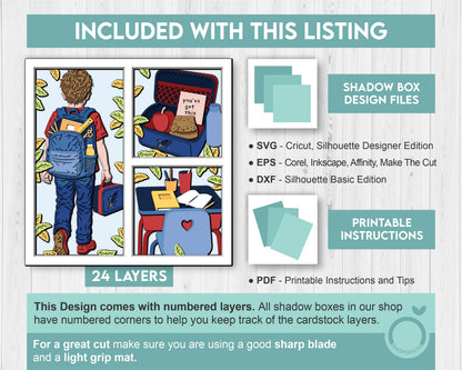 School Boy with Lunch Box - 3D Shadow Box Layered SVG DXF EPS (Cutting Files)