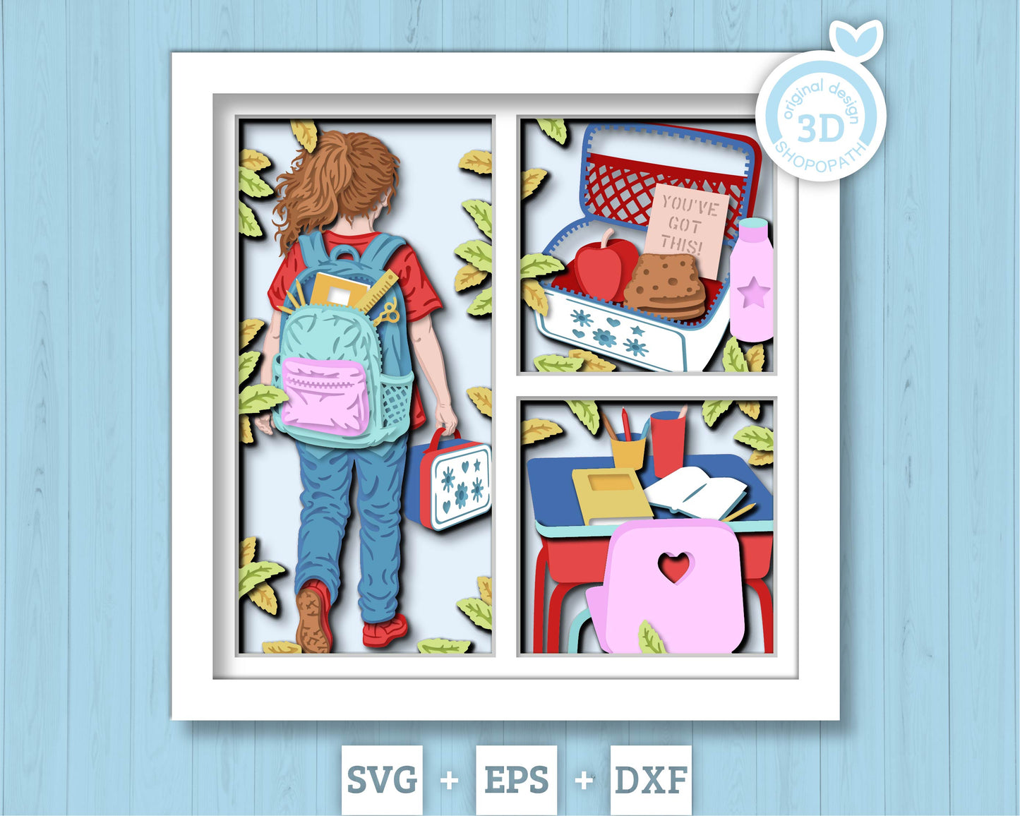 School Girl with Lunch Box - 3D Shadow Box Layered SVG DXF EPS (Cutting Files)