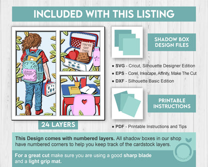 School Girl with Lunch Box - 3D Shadow Box Layered SVG DXF EPS (Cutting Files)