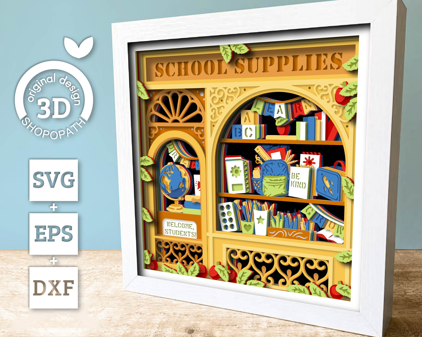 School Store with Supplies - 3D Shadow Box Layered SVG DXF EPS (Cutting Files)