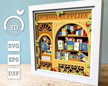 School Store with Supplies - 3D Shadow Box Layered SVG DXF EPS (Cutting Files)