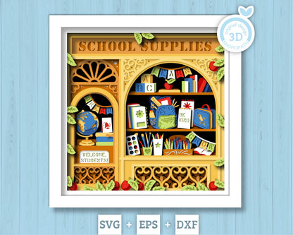School Store with Supplies - 3D Shadow Box Layered SVG DXF EPS (Cutting Files)