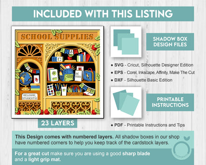 School Store with Supplies - 3D Shadow Box Layered SVG DXF EPS (Cutting Files)