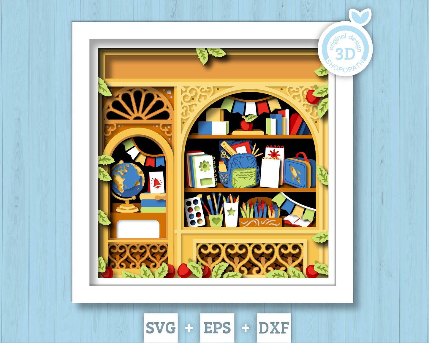 School Store with Supplies - 3D Shadow Box Layered SVG DXF EPS (Cutting Files)