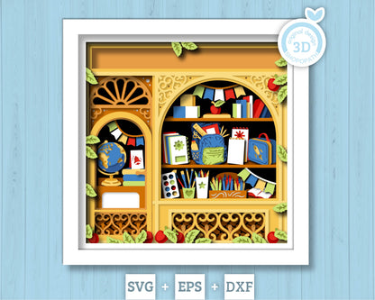 School Store with Supplies - 3D Shadow Box Layered SVG DXF EPS (Cutting Files)