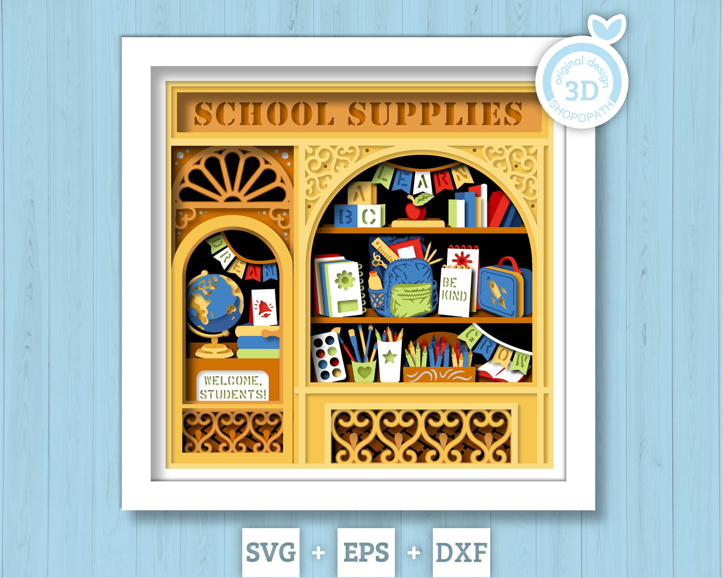 School Store with Supplies - 3D Shadow Box Layered SVG DXF EPS (Cutting Files)