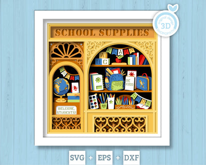 School Store with Supplies - 3D Shadow Box Layered SVG DXF EPS (Cutting Files)