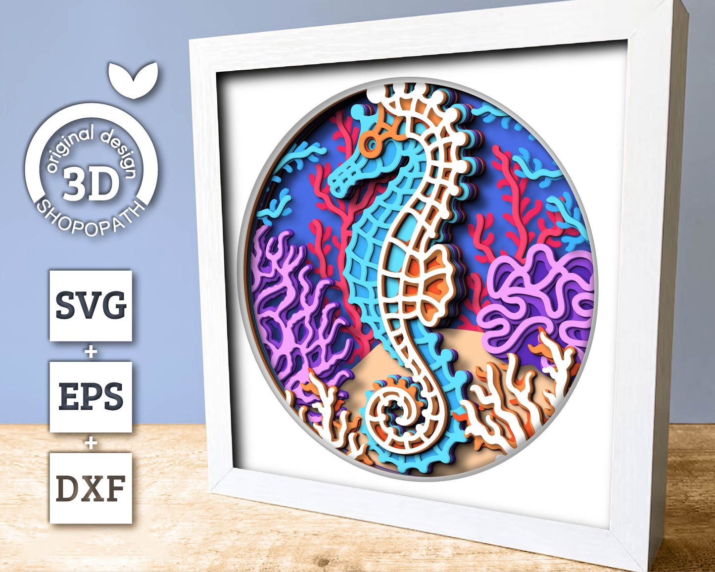 3D Sea Shadow Box SVG, 3D Seahorse Shadow Box, 3D Seahorse SVG, Coral Reef 3D Svg, Sea Creatures 3d Svg, Nautical svg, Cricut Silhouette