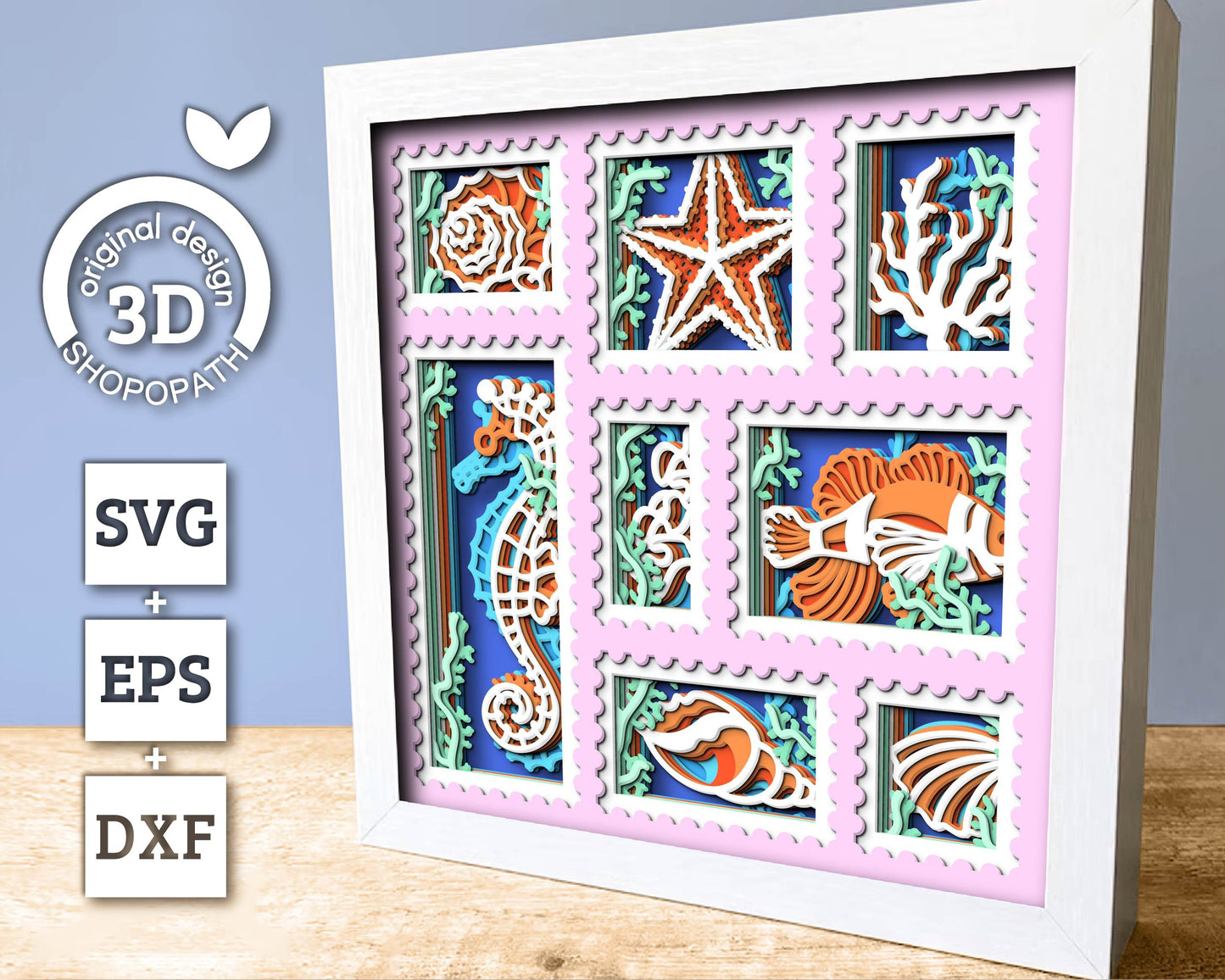 Sea Creatures Aquarium Stamps - 3D Shadow Box Layered SVG DXF EPS (Cutting Files)