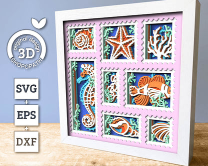 Sea Creatures Aquarium Stamps - 3D Shadow Box Layered SVG DXF EPS (Cutting Files)