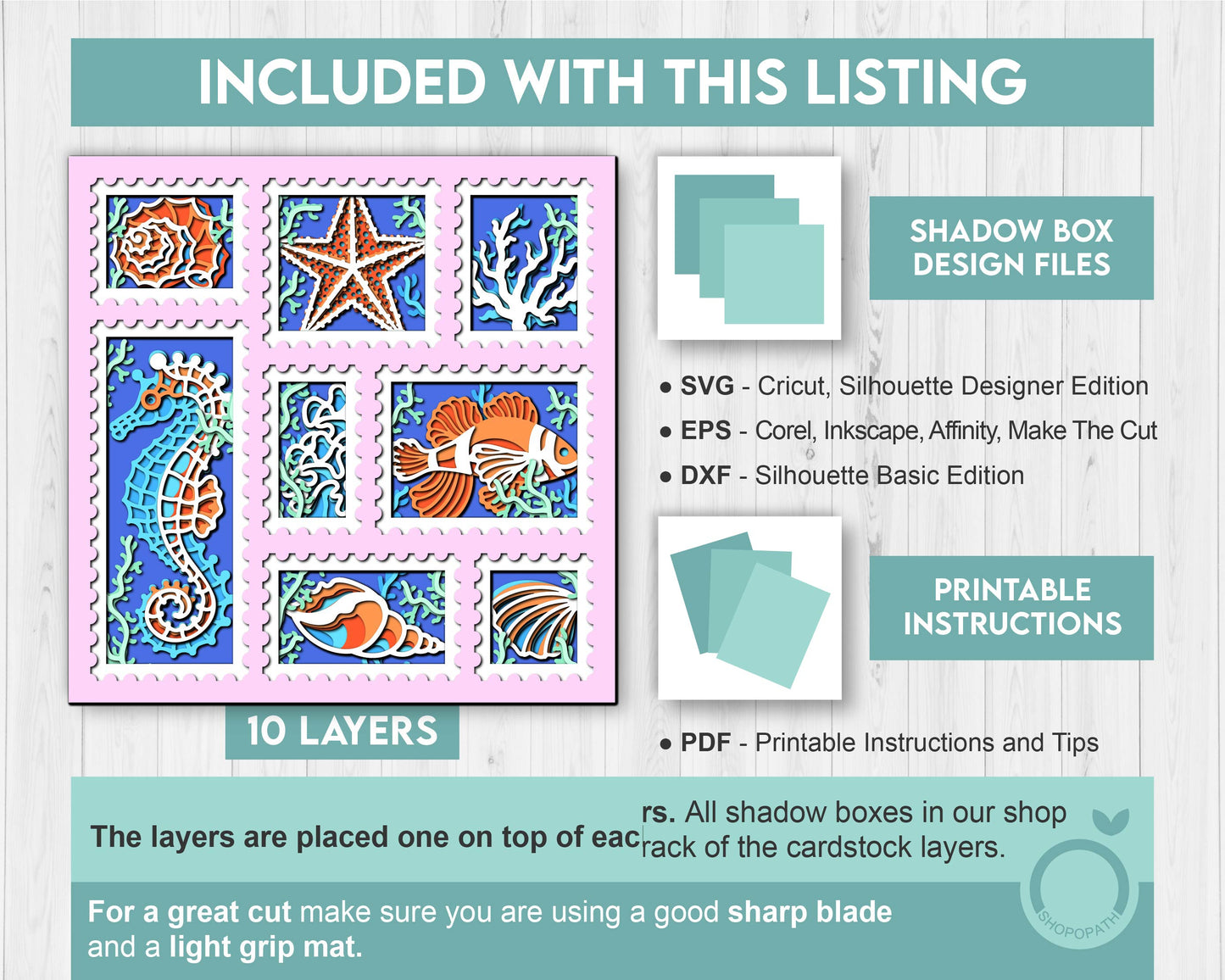 Sea Creatures Aquarium Stamps - 3D Shadow Box Layered SVG DXF EPS (Cutting Files)