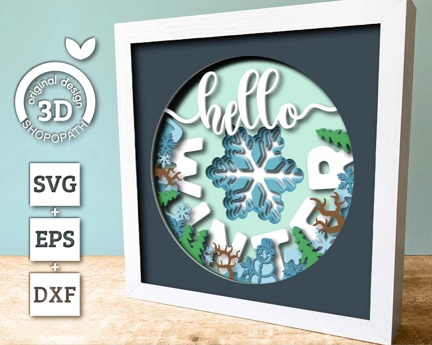 3D Layered Winter SVG EPS, Winter Shadow Box, Snowflake 3D Svg, Christmas Trees 3d Svg, Hello Snowman Papercut svg, Cricut Silhouette