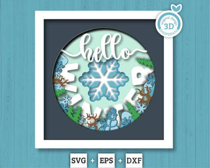 3D Layered Winter SVG EPS, Winter Shadow Box, Snowflake 3D Svg, Christmas Trees 3d Svg, Hello Snowman Papercut svg, Cricut Silhouette