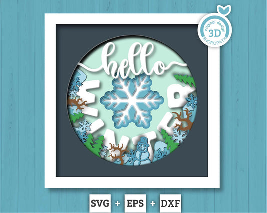 3D Layered Winter SVG EPS, Winter Shadow Box, Snowflake 3D Svg, Christmas Trees 3d Svg, Hello Snowman Papercut svg, Cricut Silhouette