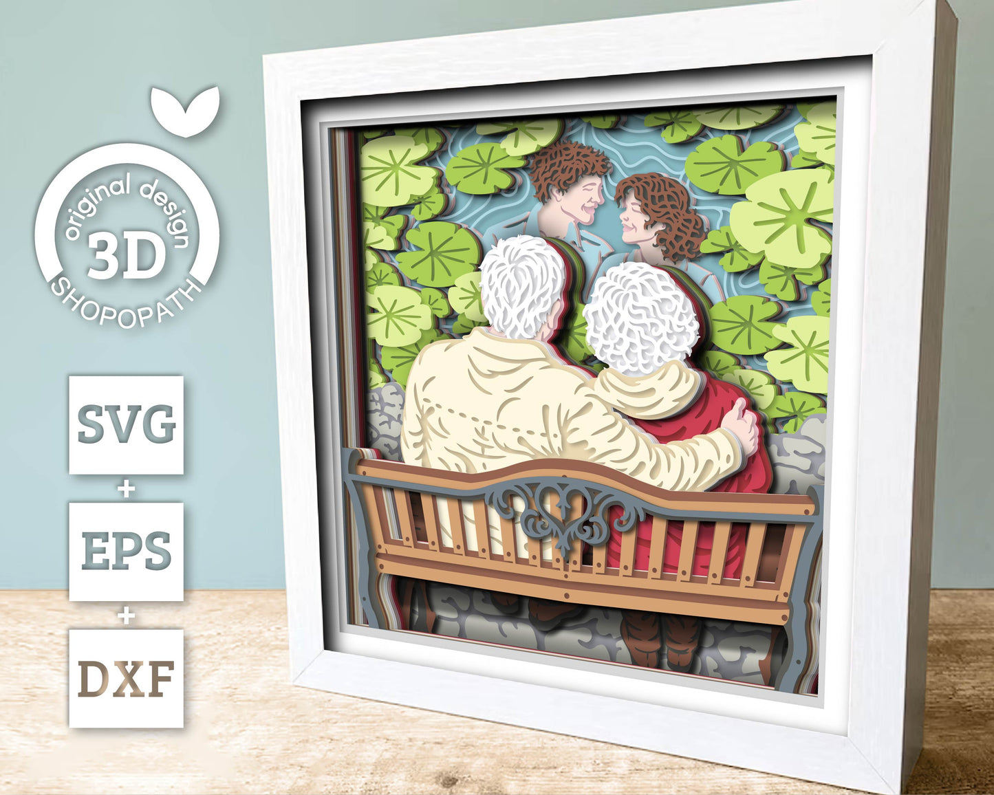 Senior Couple Reflection of Youth - 3D Shadow Box Layered SVG DXF EPS (Cutting Files)