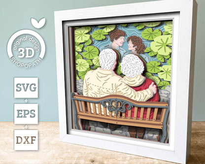 Senior Couple Reflection of Youth - 3D Shadow Box Layered SVG DXF EPS (Cutting Files)