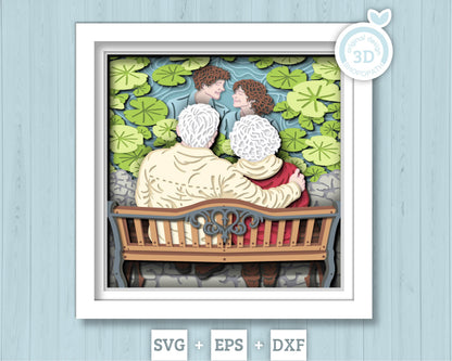 Senior Couple Reflection of Youth - 3D Shadow Box Layered SVG DXF EPS (Cutting Files)