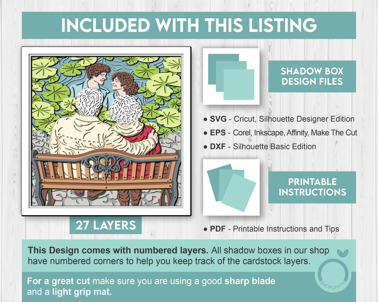 Senior Couple Reflection of Youth - 3D Shadow Box Layered SVG DXF EPS (Cutting Files)