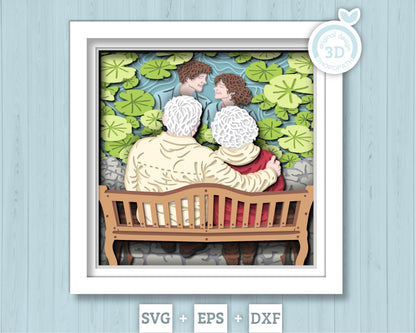 Senior Couple Reflection of Youth - 3D Shadow Box Layered SVG DXF EPS (Cutting Files)