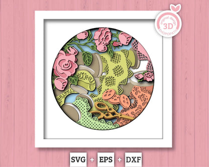Lace Sewing with Roses - 3D Shadow Box Layered SVG DXF EPS (Cutting Files)