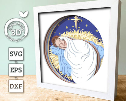 3D SVG Sleeping Baby Shadow Box, 3d SVG Christmas, Baby Jesus 3D Svg, Jesus Christmas SVG, Christian 3d Svg, Holy 3D svg Cricut Silhouette